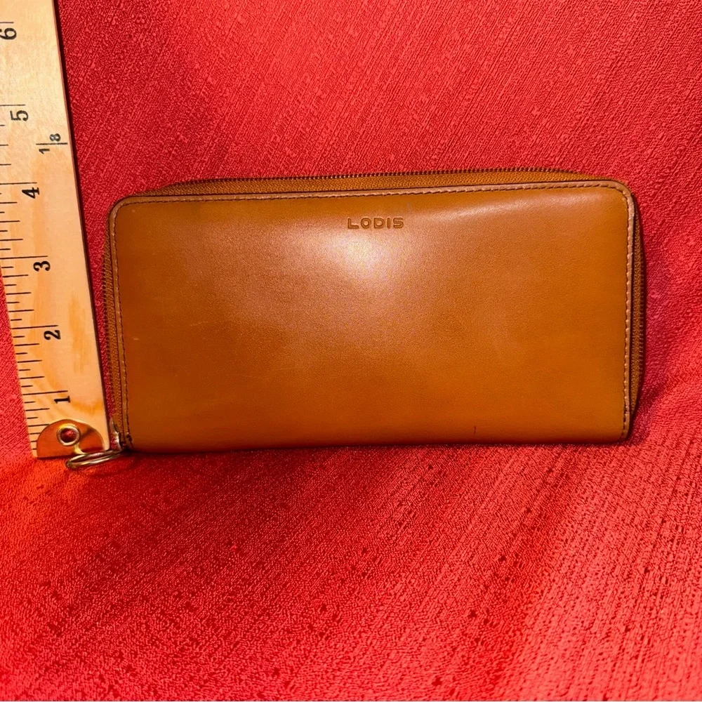 Lodis Caramel Leather‎ Zippered Wallet, EUC